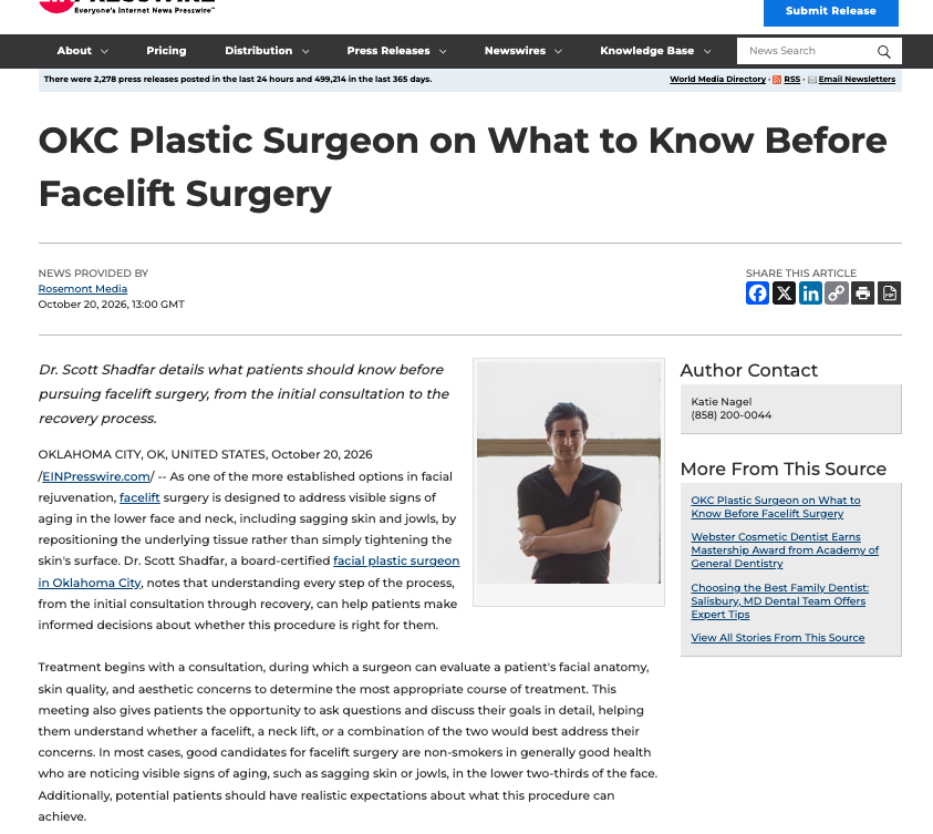 Oklahoma City plastic surgeon highlights what patients should consider before undergoing facelift surgery.